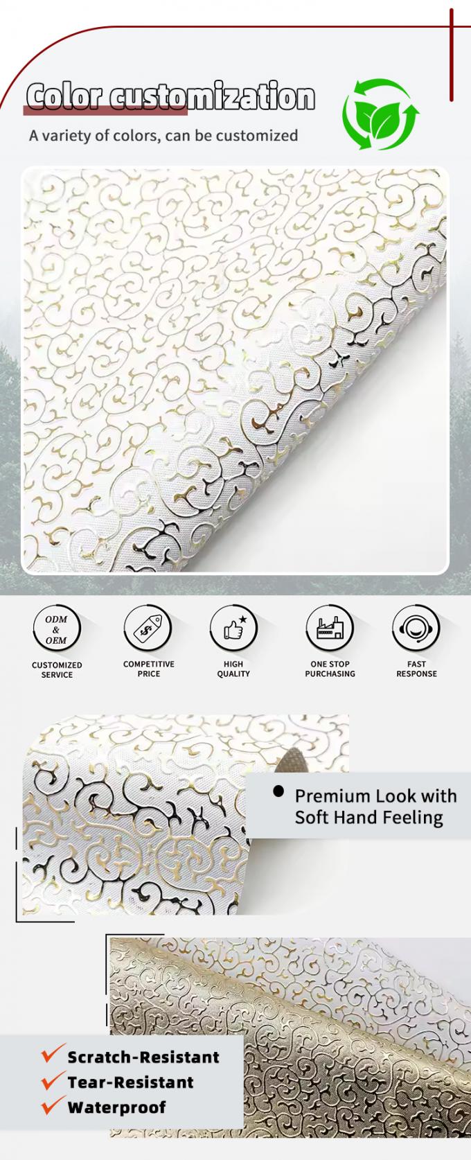 Оптовая торговля ПВХ Золотая пленка рельефный стиль искусственная синтетическая кожа для сумки упаковка коробка обувь ноутбук ткань 4